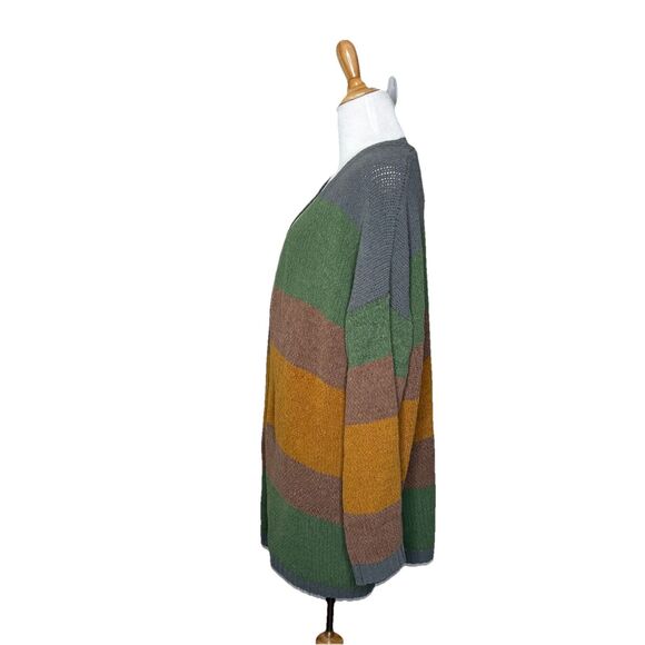 Umgee Soft Green Brown Oversized Striped Chenille Cardigan Size Small Women's - Picture 2 of 7